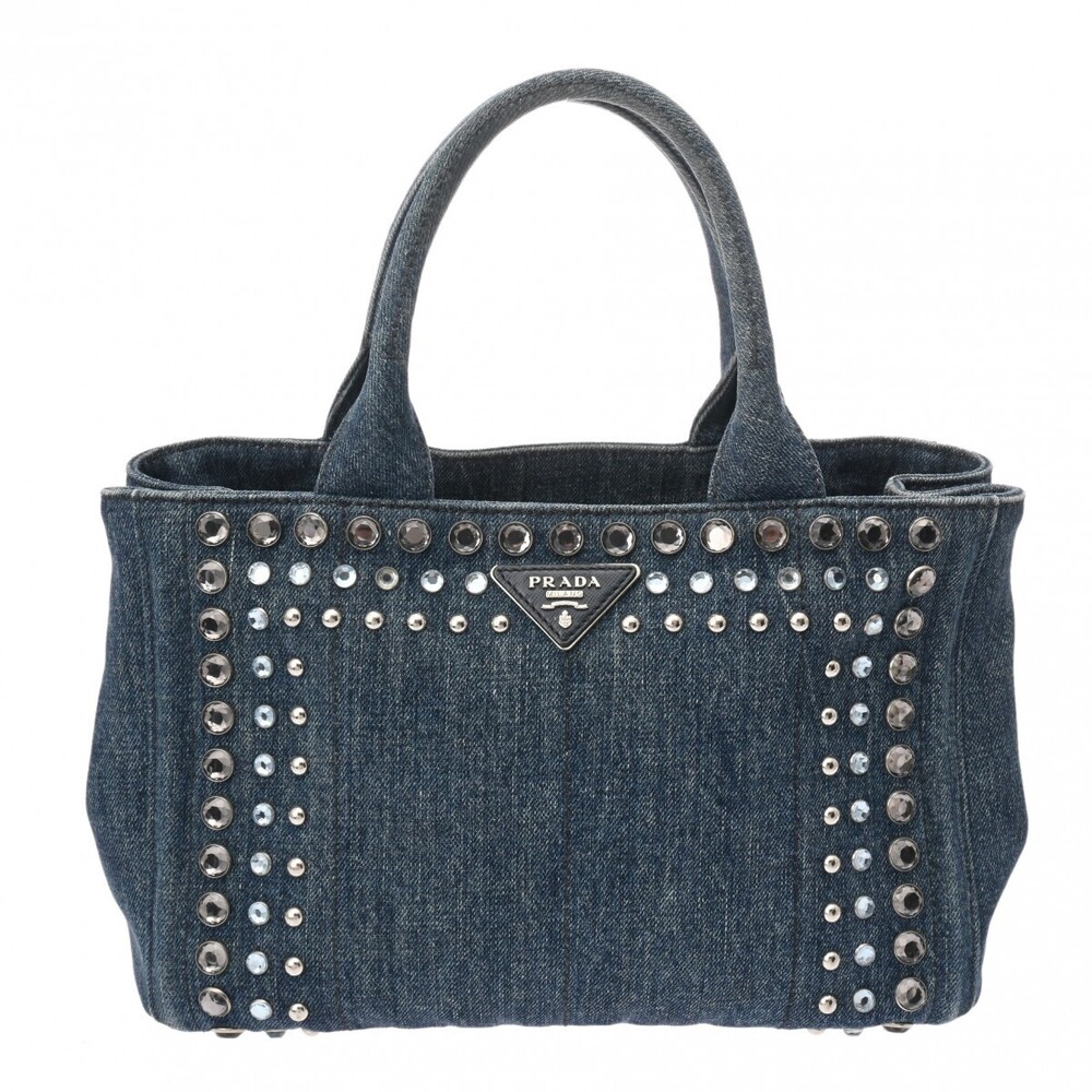 PRADA Canapa Tote Bag Blue Denim Handbag